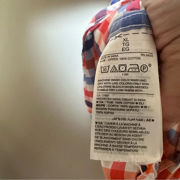 Old Navy Red, Orange & Blue Plaid Short Sleeve Button Down Shirt Size XL - Picture 5 of 5